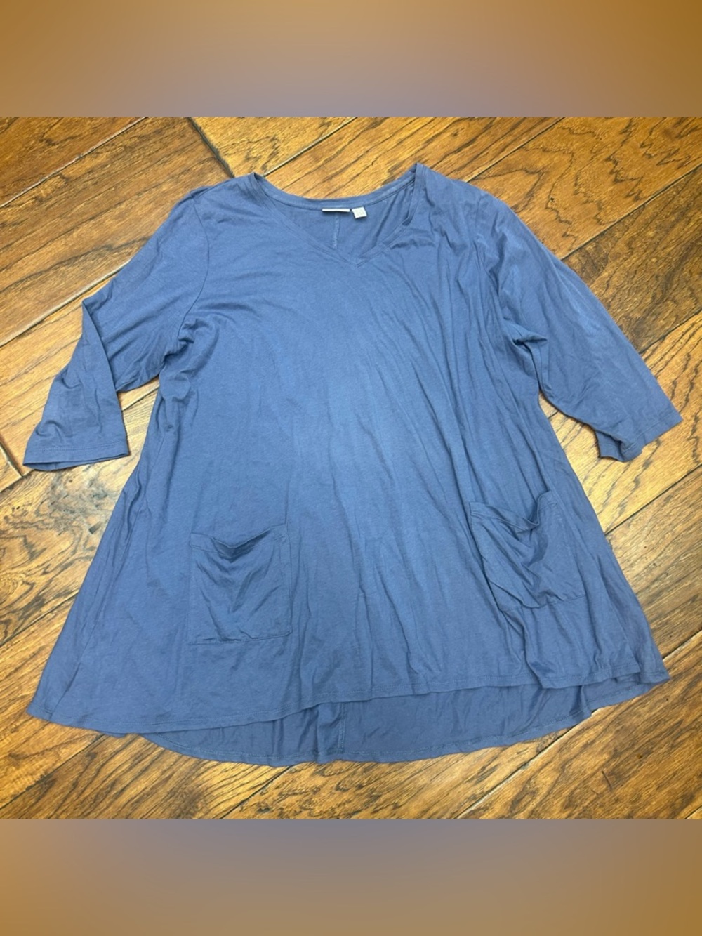 LOGO by Lori Goldstein Lagenlook Slate Blue V-Neck Tunic‎ with Pockets